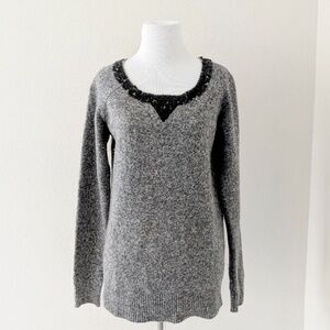 J Crew Lambswool Sweater Size Small Gray Boyfriend Black Sequin